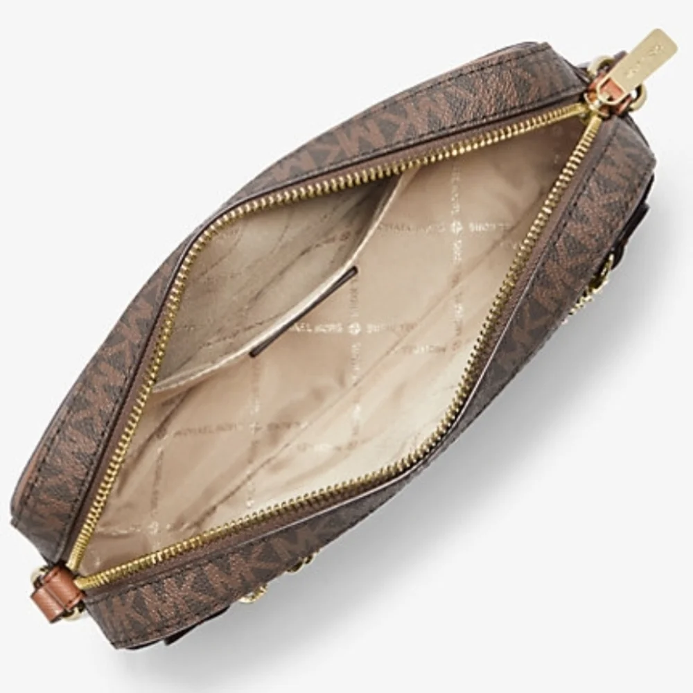 NWT Michael Kors Signature Brown Crossbody Bag & Gold Chain - Picture 3 of 5